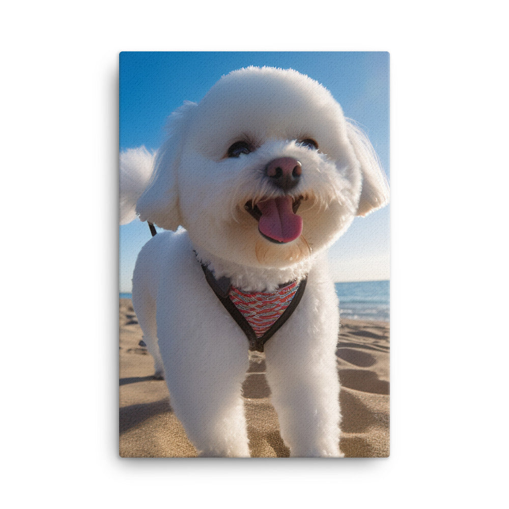 Bichon Frise on a Beach Canvas - PosterfyAI.com