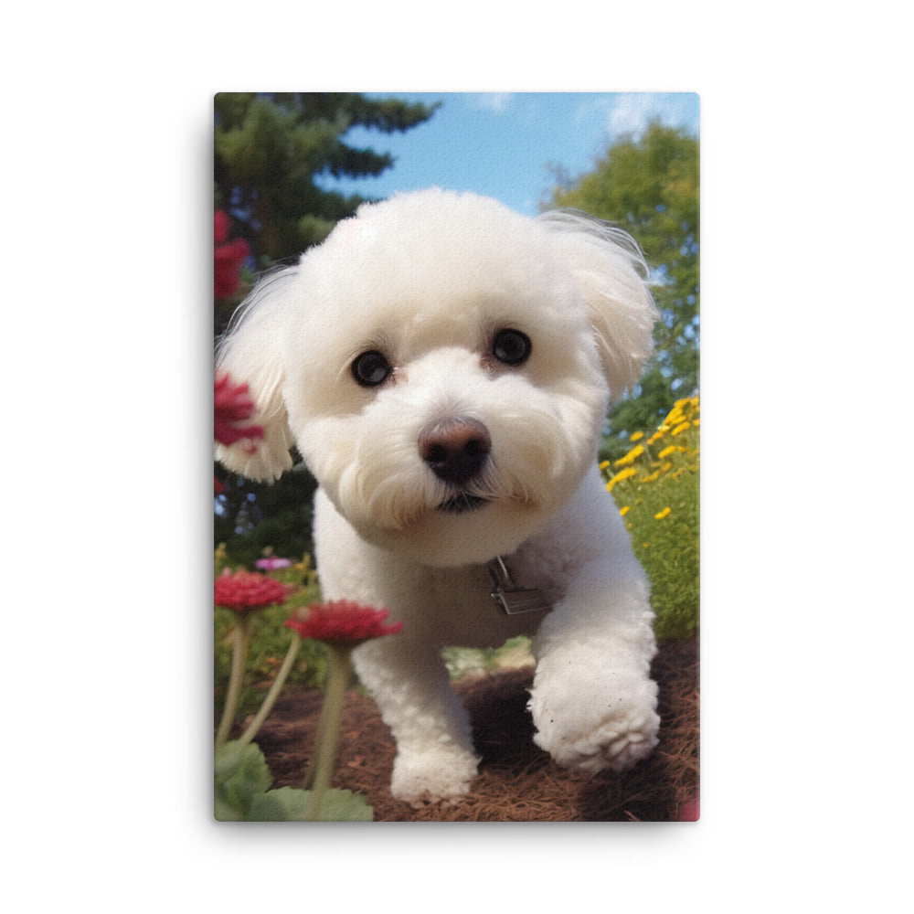 Bichon Frise in a Garden Canvas - PosterfyAI.com