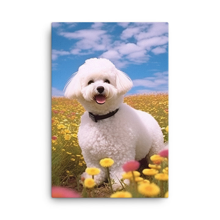 Bichon Frise in a Field of Flowers Canvas - PosterfyAI.com