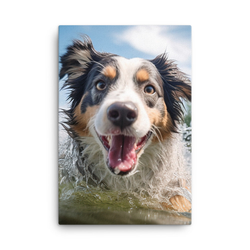 Australian Shepherd playing Canvas - PosterfyAI.com