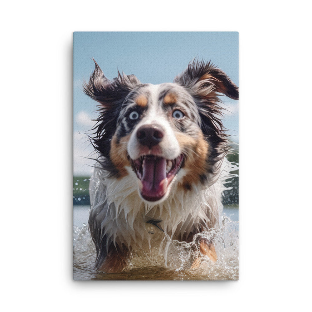 Australian Shepherd playing Canvas - PosterfyAI.com