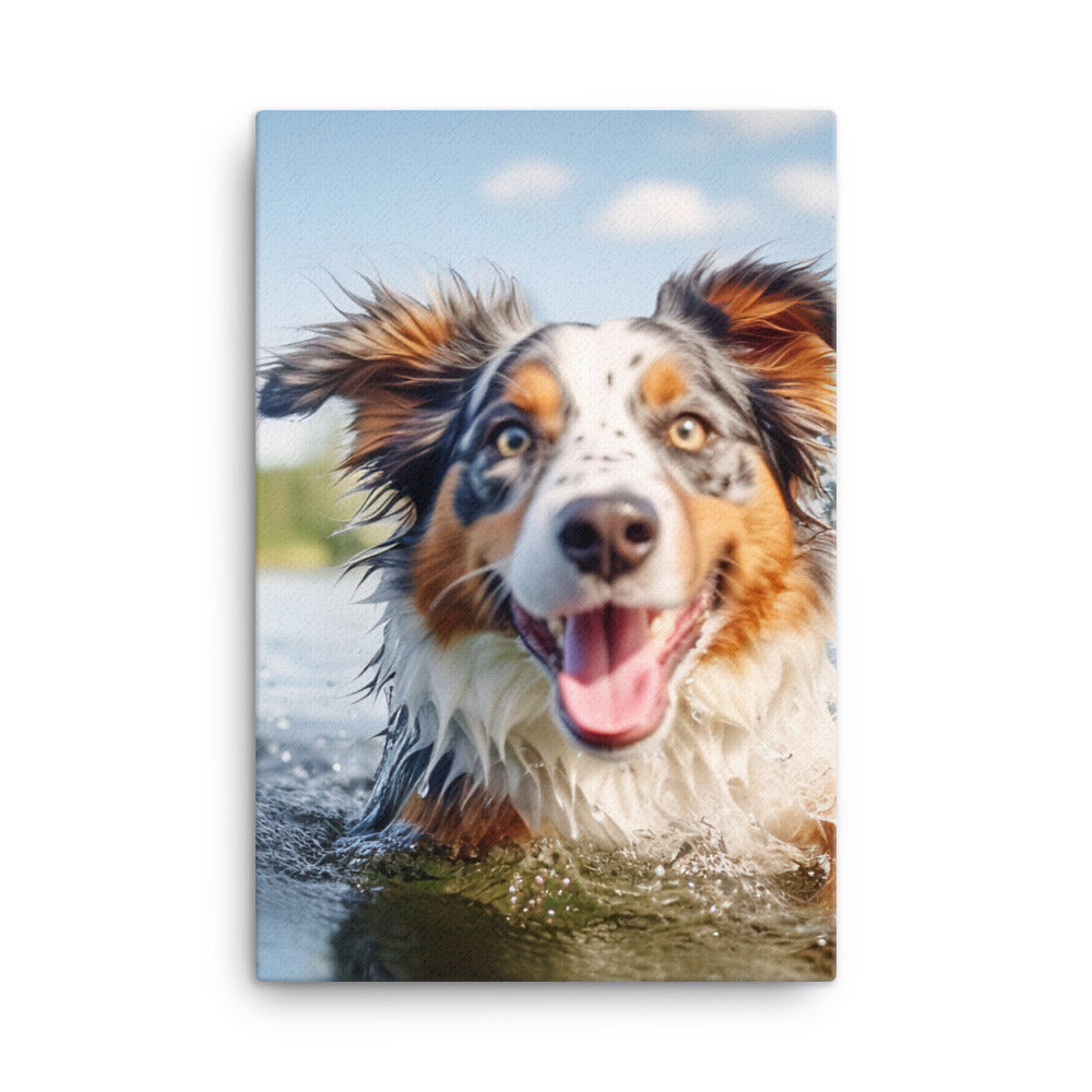 Australian Shepherd playing Canvas - PosterfyAI.com