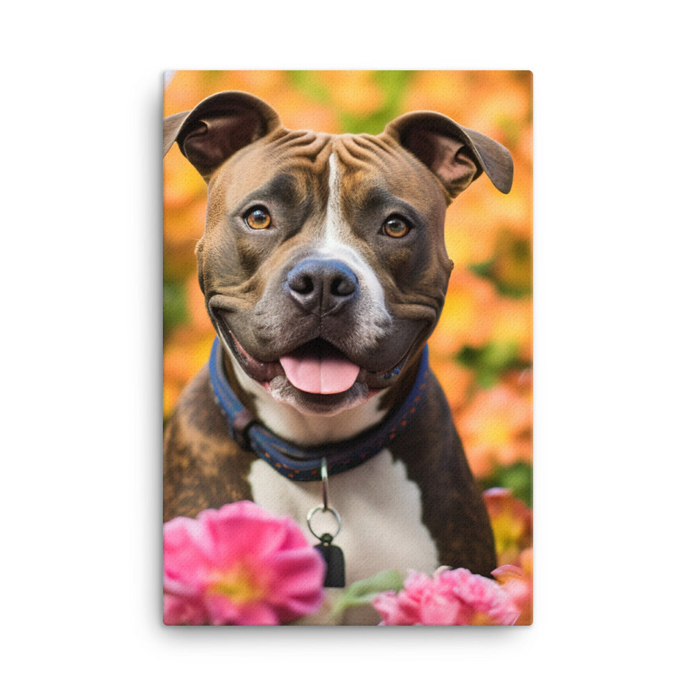 American Staffordshire Terrier in the Garden Canvas - PosterfyAI.com