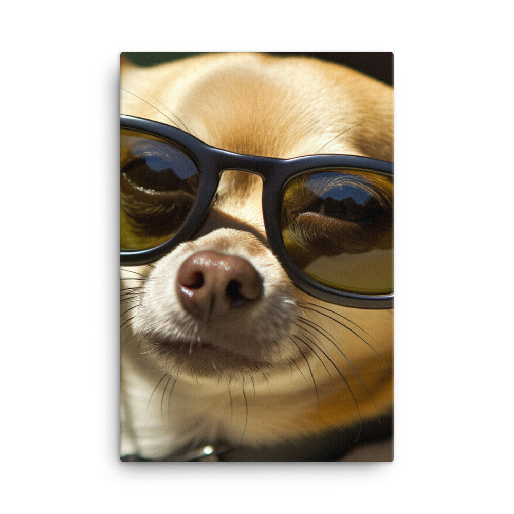 A Chihuahua wearing sunglasses Canvas - PosterfyAI.com