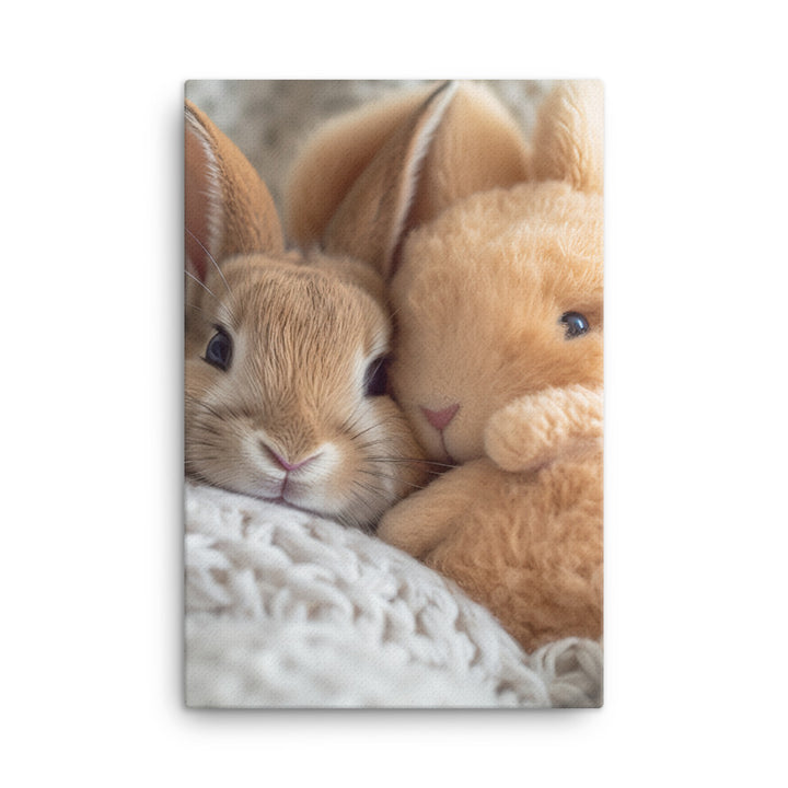 Tan Bunnys Gentle Cuddles Canvas - PosterfyAI.com