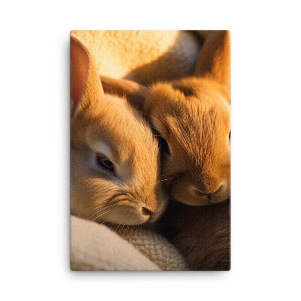 Tan Bunnys Gentle Cuddles Canvas - PosterfyAI.com