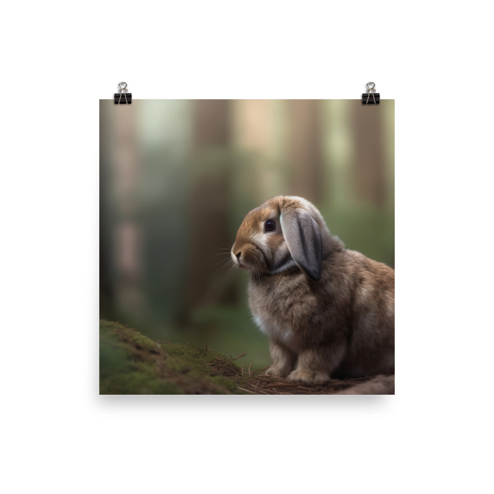 Serene Mini Lop Bunny in a Forest Photo paper poster - PosterfyAI.com