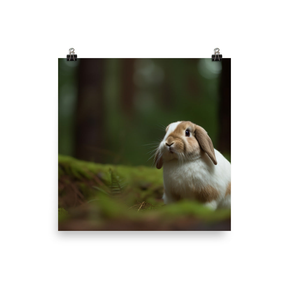 Serene Mini Lop Bunny in a Forest Photo paper poster - PosterfyAI.com