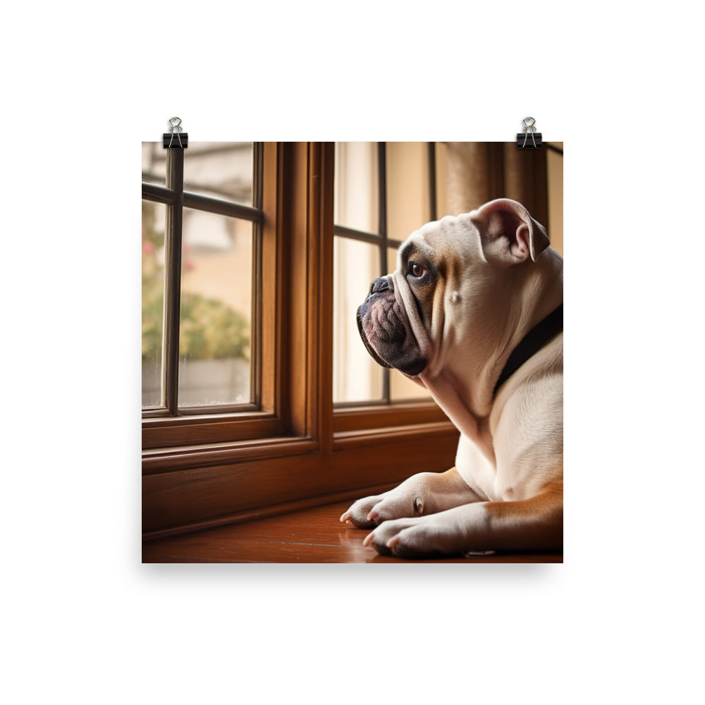 Thoughtful Bulldog at the Window Photo paper poster - PosterfyAI.com