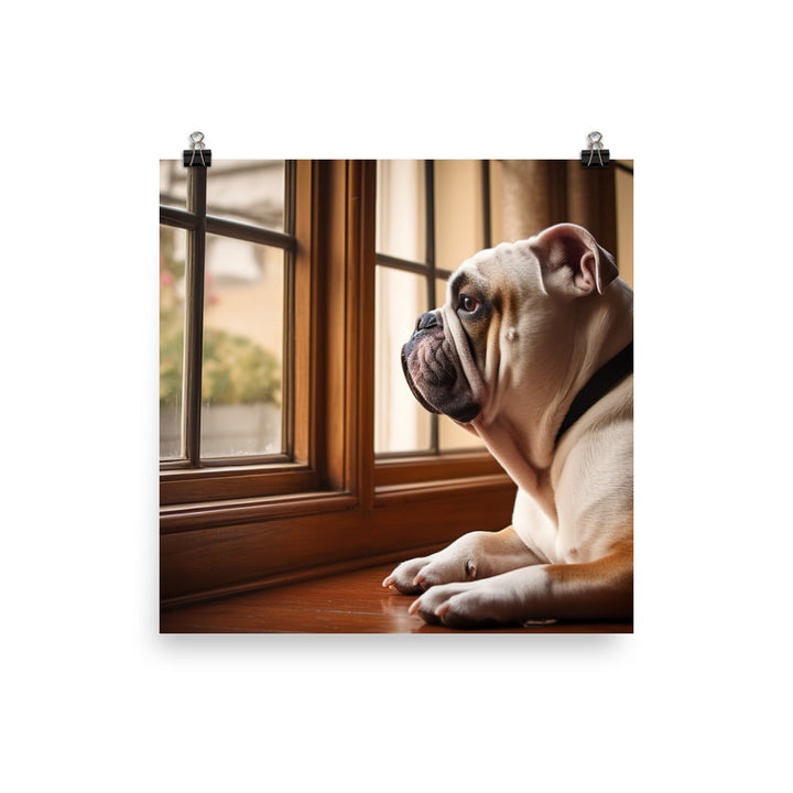 Thoughtful Bulldog at the Window Photo paper poster - PosterfyAI.com