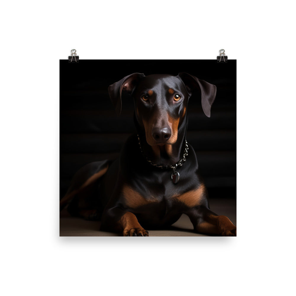 The elegant and regal posture of a Doberman Pinscher Photo paper poster - PosterfyAI.com
