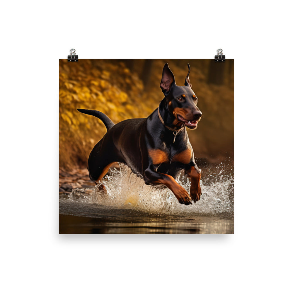 The athleticism of a Doberman Pinscher in action Photo paper poster - PosterfyAI.com