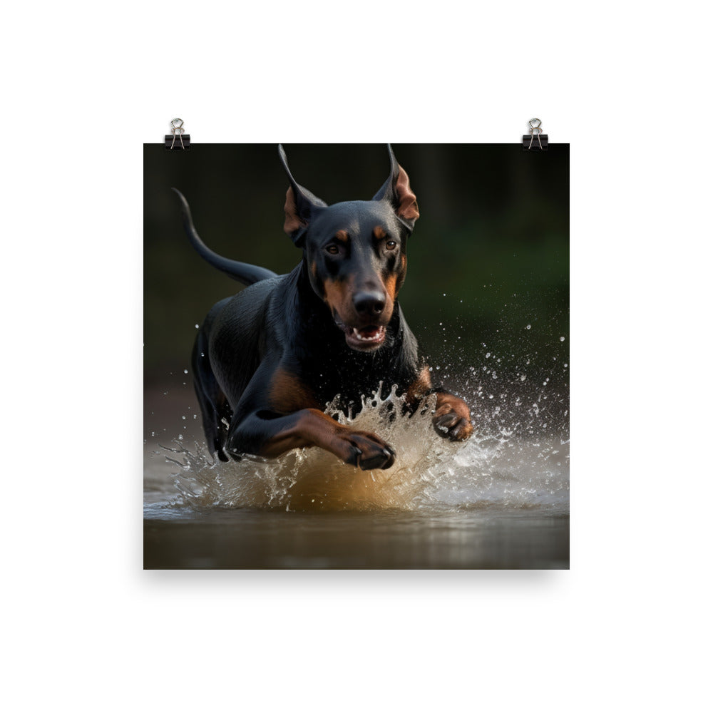 The athleticism of a Doberman Pinscher in action Photo paper poster - PosterfyAI.com