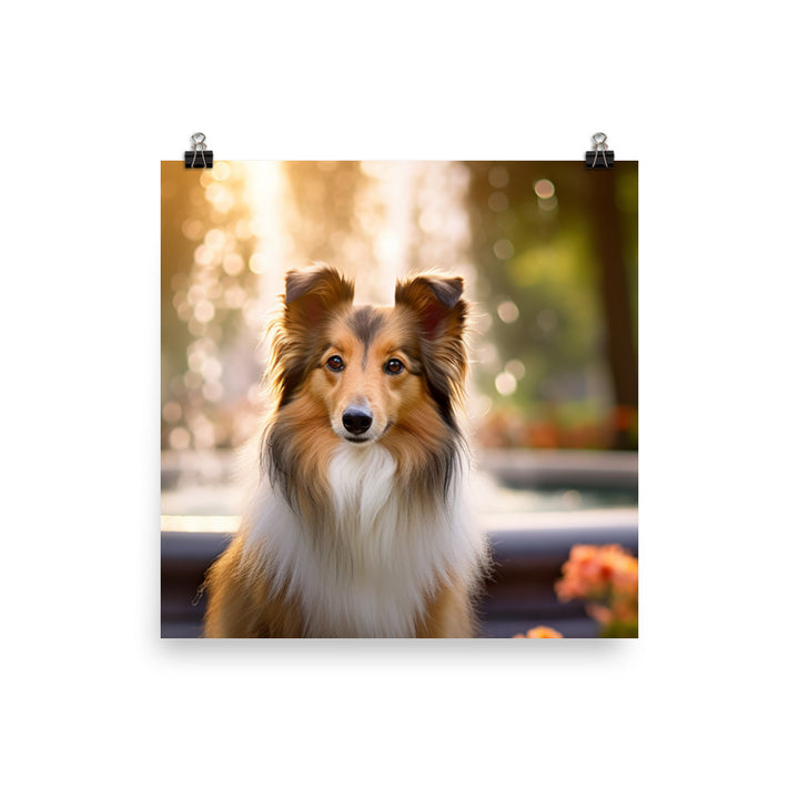 Shetland Sheepdog Posing in the Park Photo paper poster - PosterfyAI.com