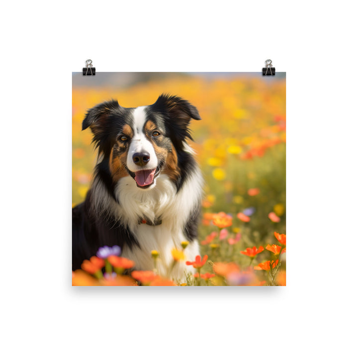 Border Collie in Bloom Photo paper poster - PosterfyAI.com