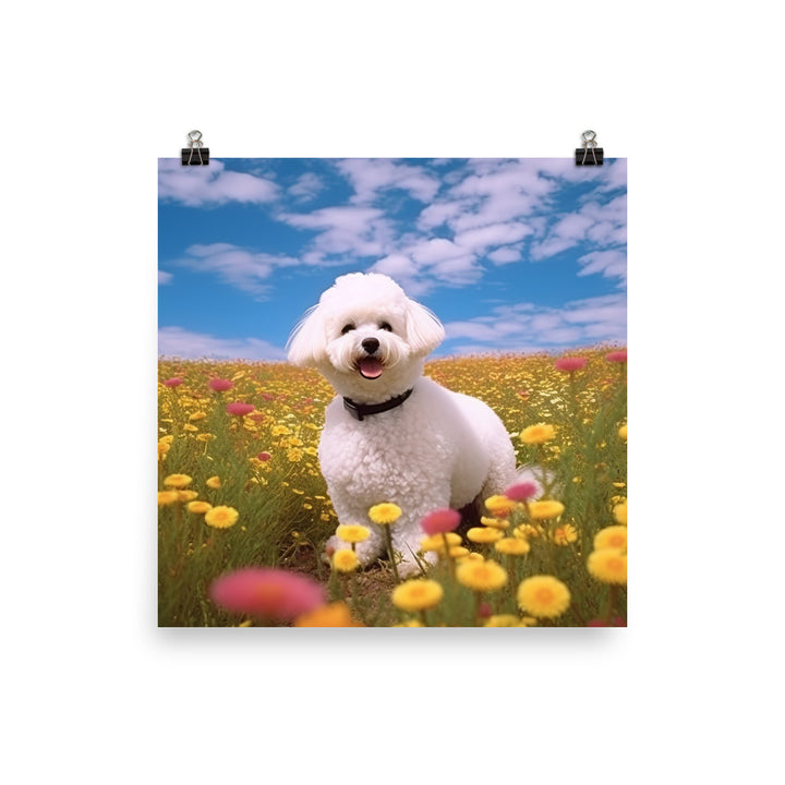 Bichon Frise in a Field of Flowers Photo paper poster - PosterfyAI.com