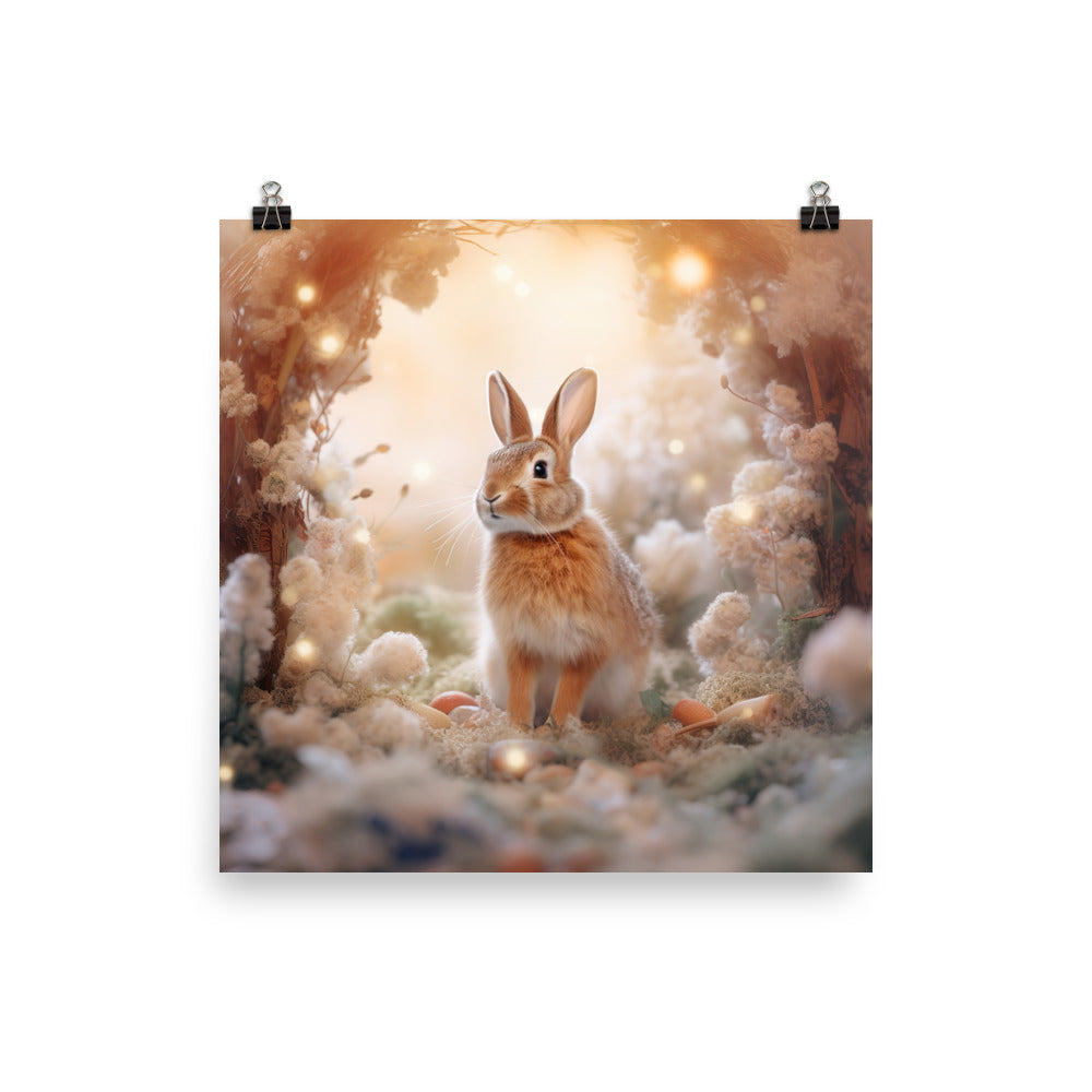 Tan Bunny in a Whimsical Wonderland Photo paper poster - PosterfyAI.com