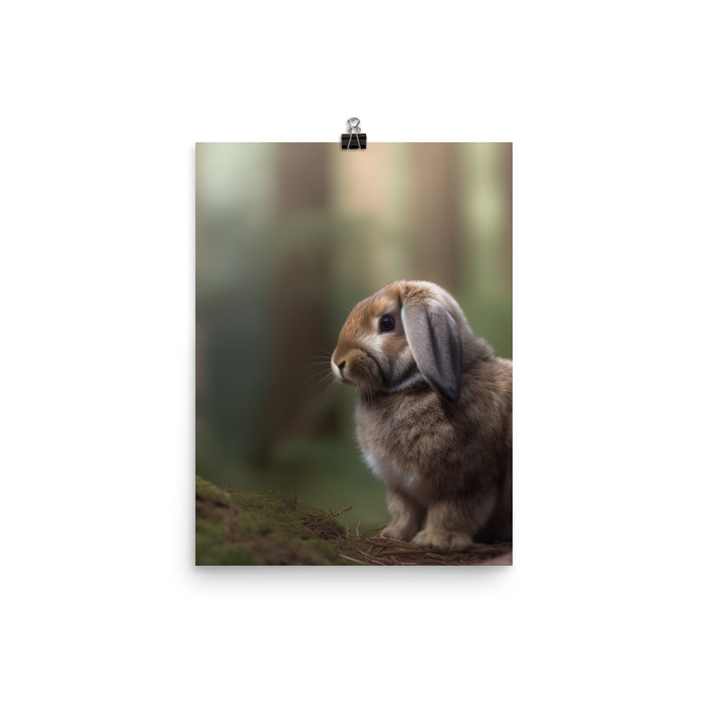 Serene Mini Lop Bunny in a Forest Photo paper poster - PosterfyAI.com