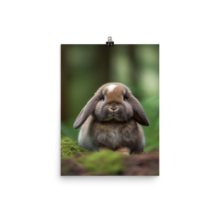Serene Mini Lop Bunny in a Forest Photo paper poster - PosterfyAI.com