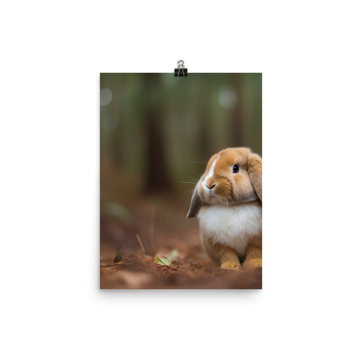 Serene Mini Lop Bunny in a Forest Photo paper poster - PosterfyAI.com