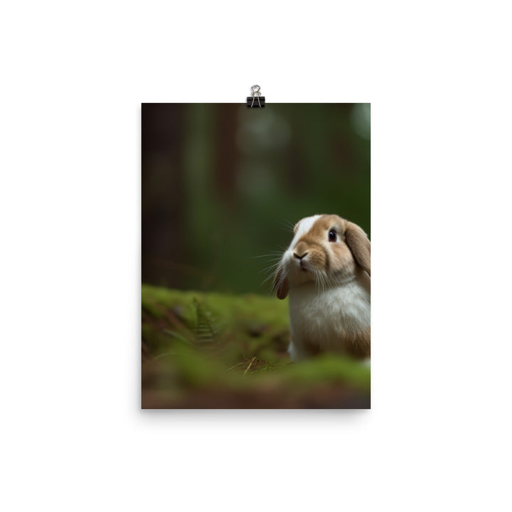 Serene Mini Lop Bunny in a Forest Photo paper poster - PosterfyAI.com