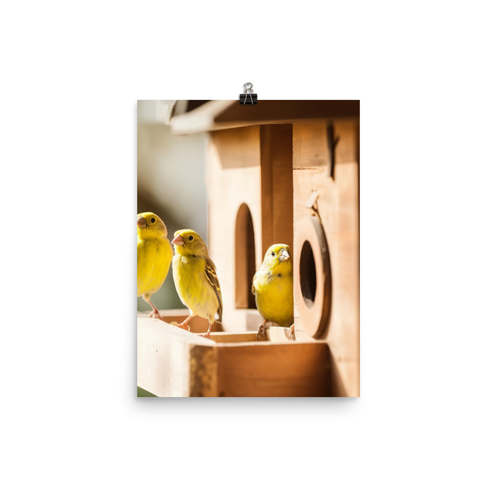Singing canaries in a birdhouse Photo paper poster - PosterfyAI.com