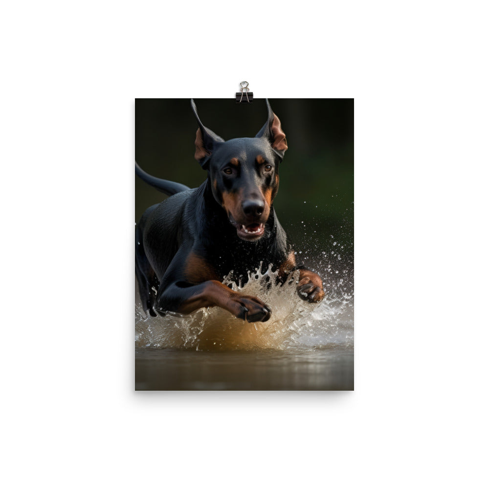 The athleticism of a Doberman Pinscher in action Photo paper poster - PosterfyAI.com
