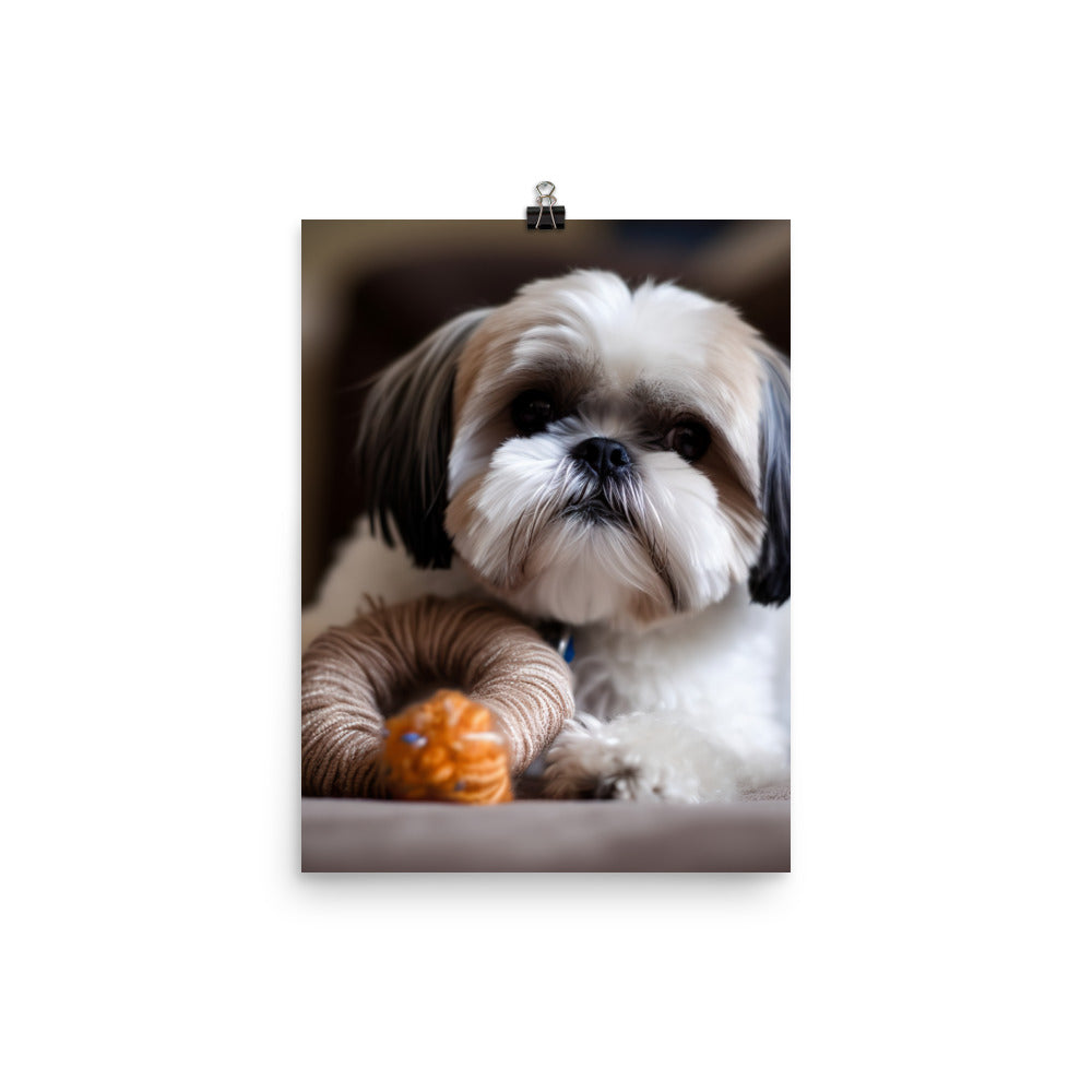 Shih Tzu Posing with a Toy Photo paper poster - PosterfyAI.com