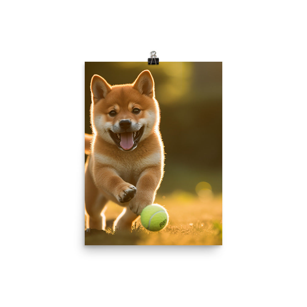 Shiba Inu Pup Playing Photo paper poster - PosterfyAI.com
