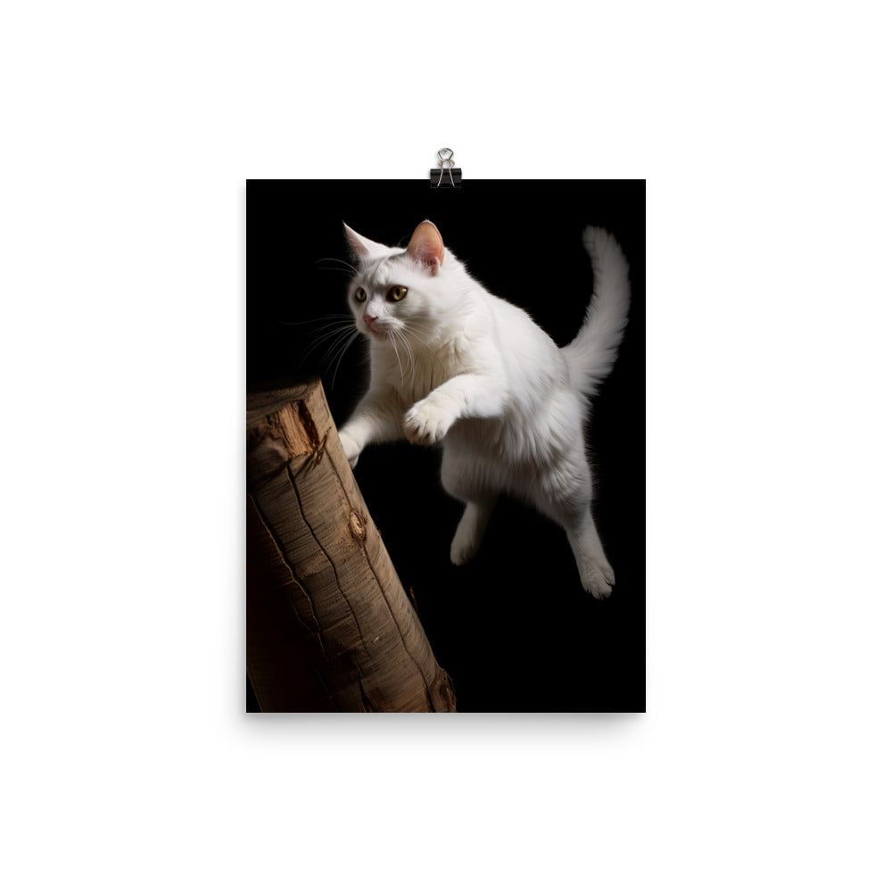 Turkish Van Cat in Action Photo paper poster - PosterfyAI.com