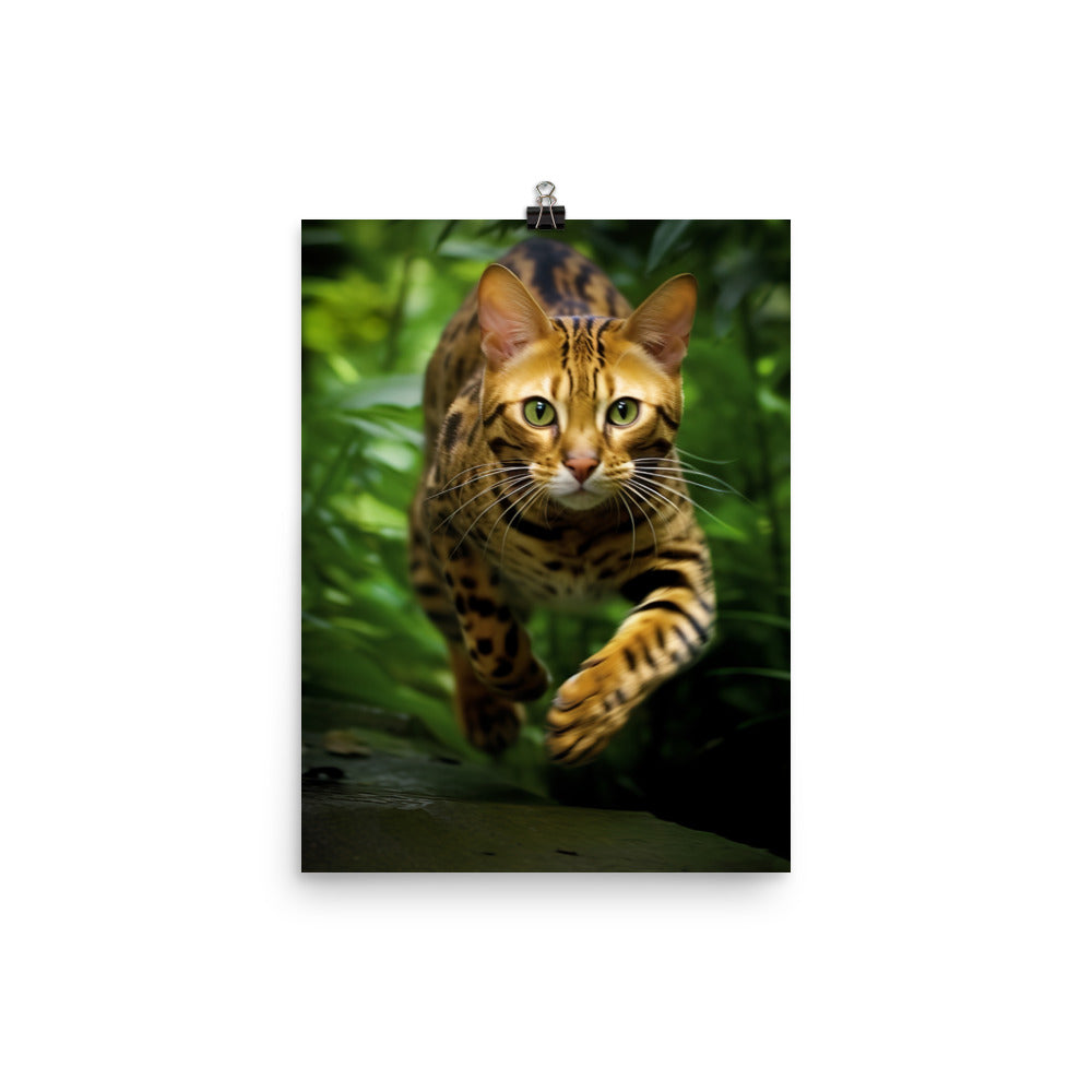 Bengal Cat Hunting Adventure Photo paper poster - PosterfyAI.com