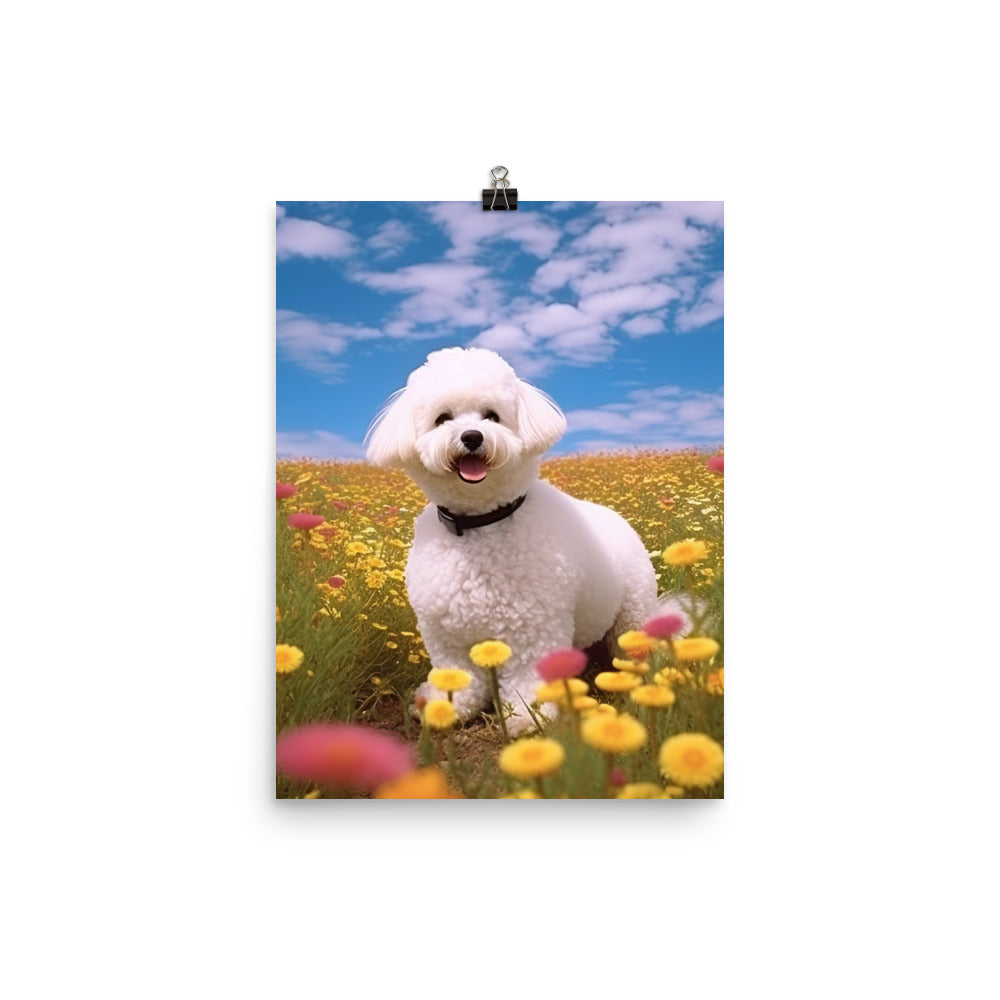 Bichon Frise in a Field of Flowers Photo paper poster - PosterfyAI.com