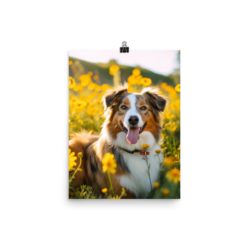 Australian Shepherd sitting Photo paper poster - PosterfyAI.com
