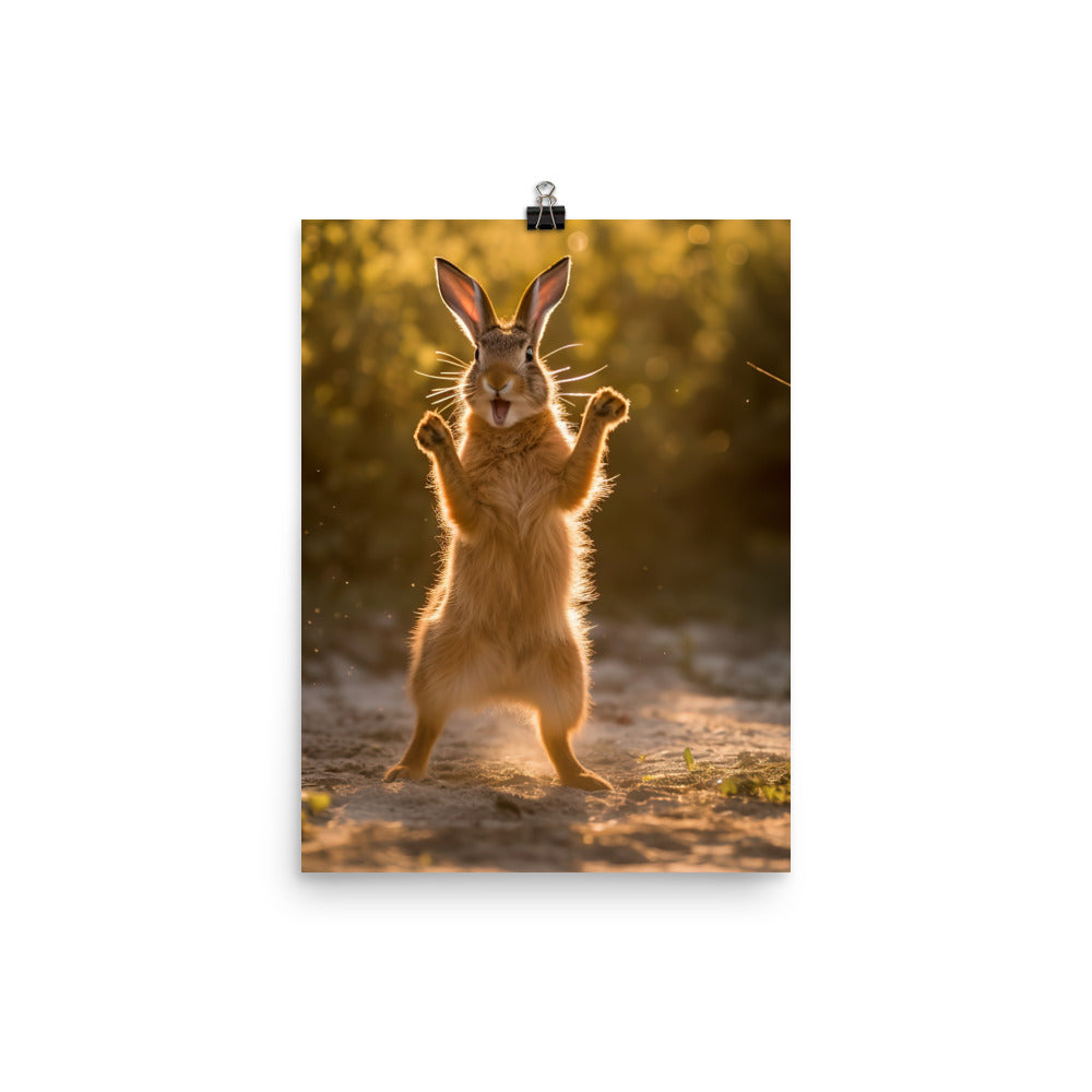 Belgian Hare Enjoying a Playful Hop Photo paper poster - PosterfyAI.com