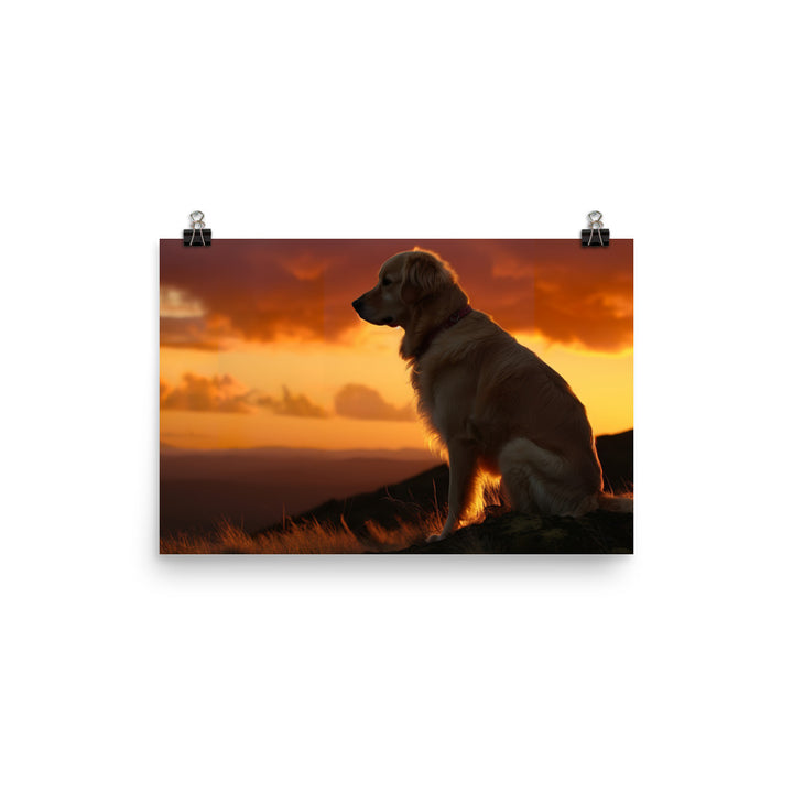 Majestic Golden Retriever at Sunset photo paper poster - Posterfy.AI