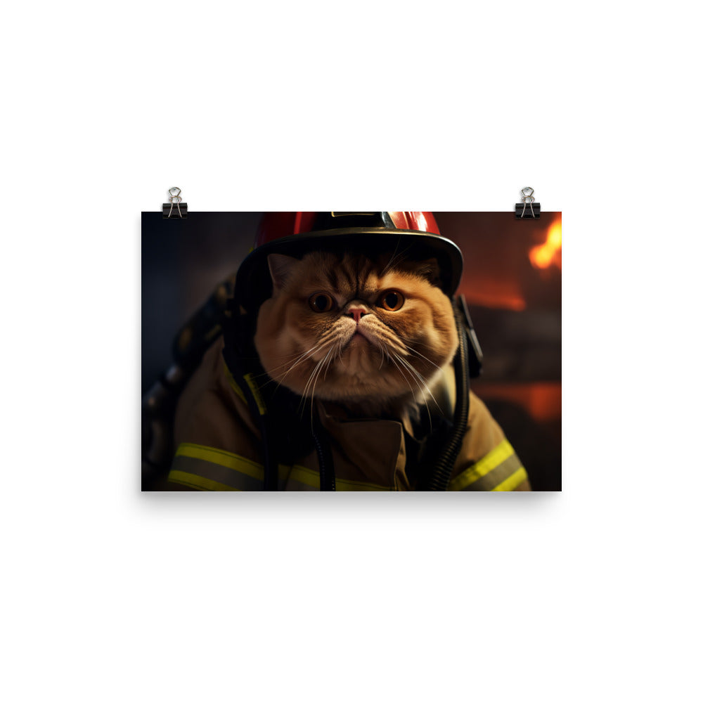 Exotic Shorthair Firefighter Photo paper poster - PosterfyAI.com