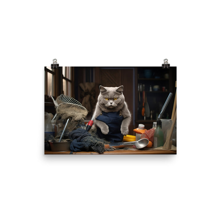 British Shorthair Janitor Photo paper poster - PosterfyAI.com