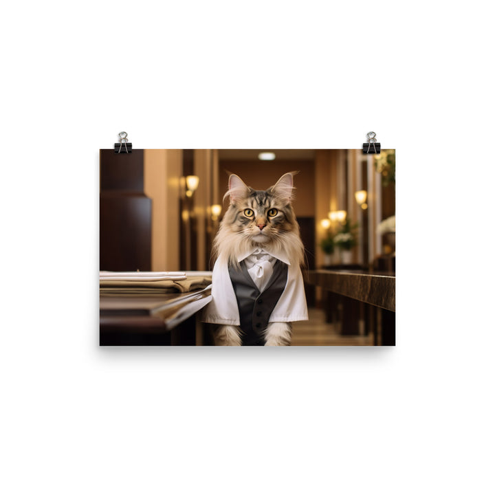 Maine Coon Hotel Staff Photo paper poster - PosterfyAI.com
