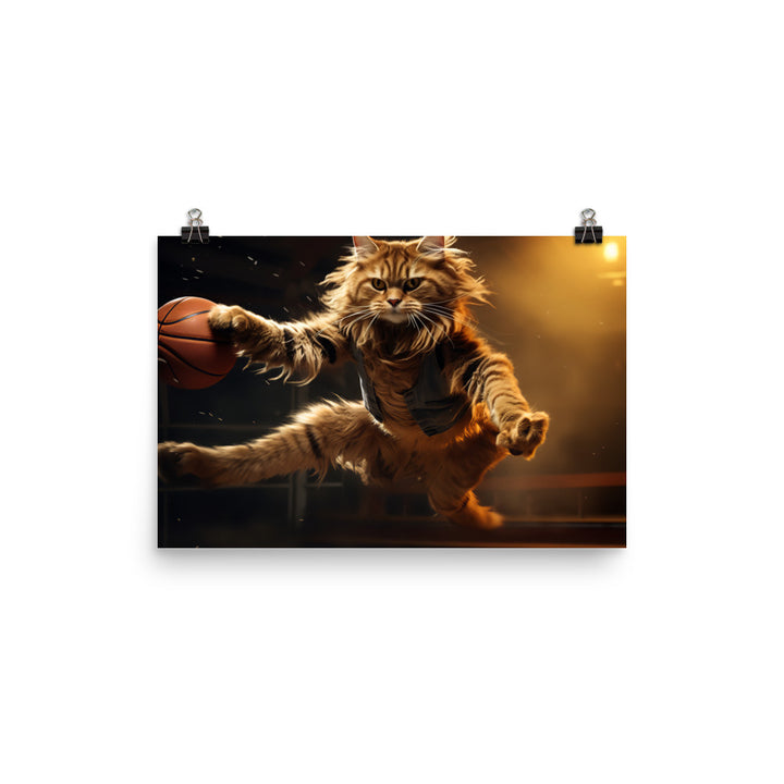 Maine Coon Basketball Player Photo paper poster - PosterfyAI.com
