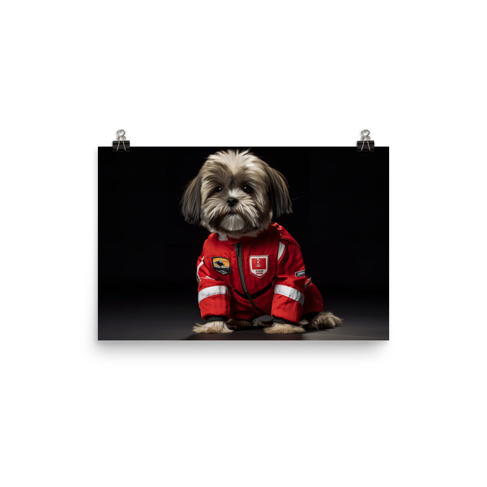 Lhasa Apso Motorsport Athlete Photo paper poster - PosterfyAI.com