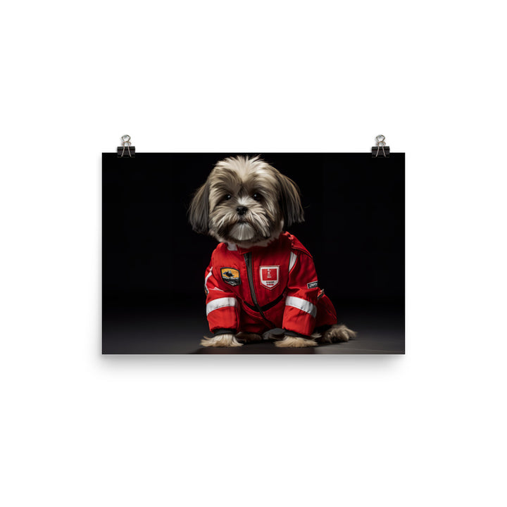 Lhasa Apso Motorsport Athlete Photo paper poster - PosterfyAI.com