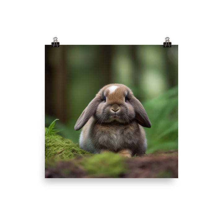 Serene Mini Lop Bunny in a Forest Photo paper poster - PosterfyAI.com