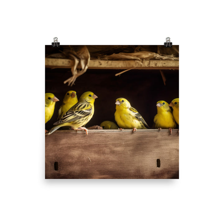 Singing canaries in a birdhouse Photo paper poster - PosterfyAI.com