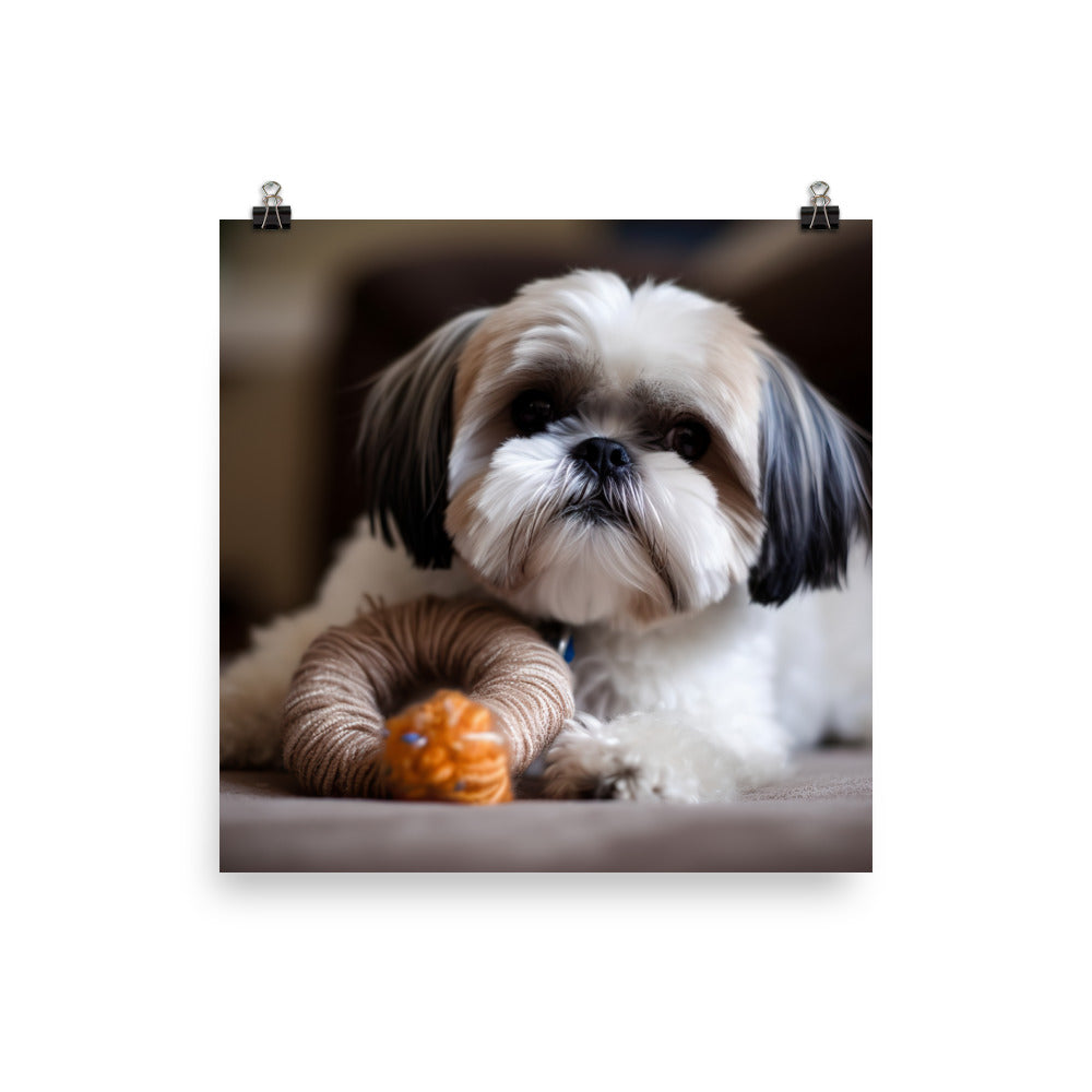 Shih Tzu Posing with a Toy Photo paper poster - PosterfyAI.com