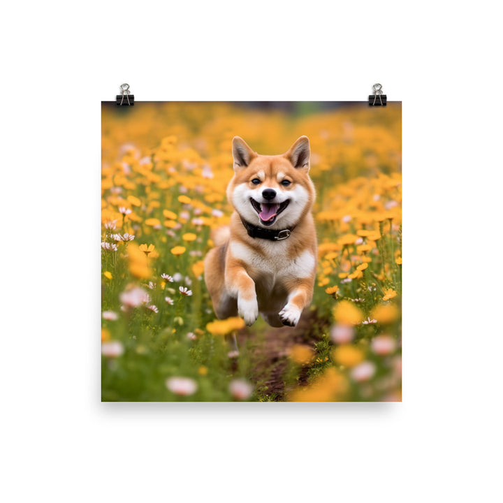Shiba Inu Running Photo paper poster - PosterfyAI.com