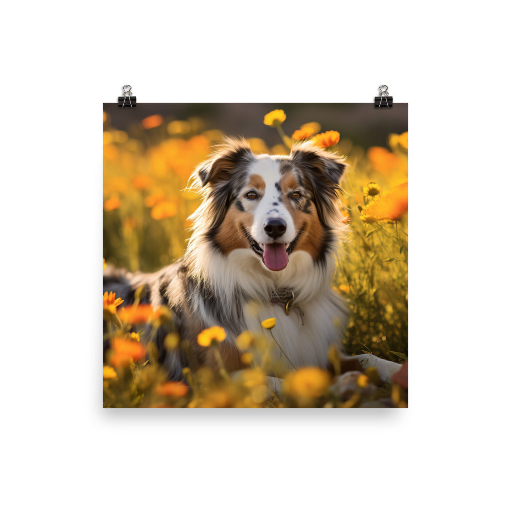 Australian Shepherd sitting Photo paper poster - PosterfyAI.com