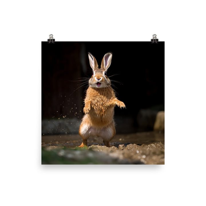 Belgian Hare Enjoying a Playful Hop Photo paper poster - PosterfyAI.com