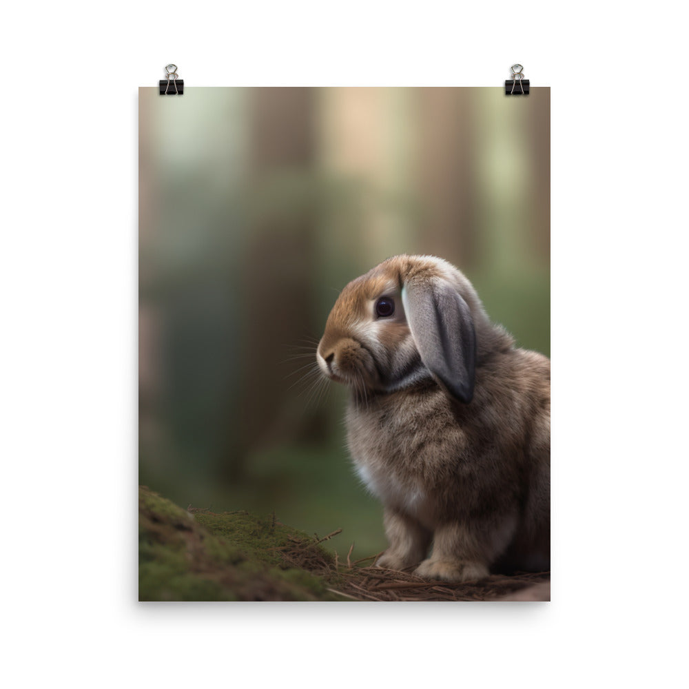 Serene Mini Lop Bunny in a Forest Photo paper poster - PosterfyAI.com