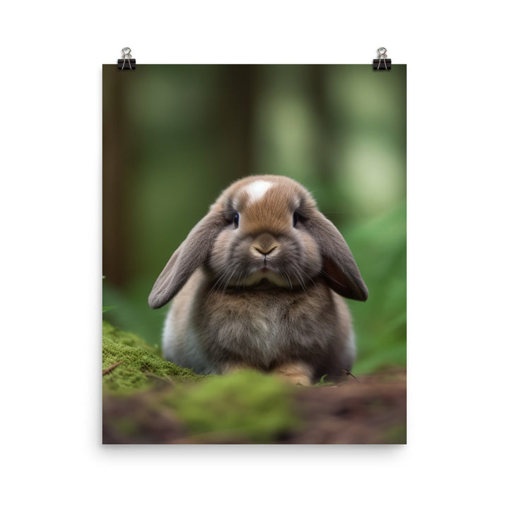 Serene Mini Lop Bunny in a Forest Photo paper poster - PosterfyAI.com