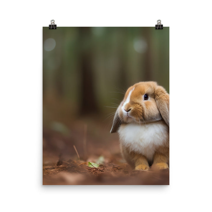 Serene Mini Lop Bunny in a Forest Photo paper poster - PosterfyAI.com
